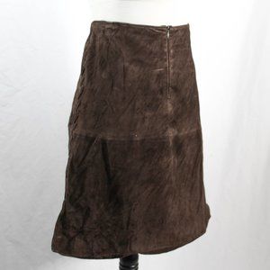 Vintage 1990s Chocolate Brown 100% Leather Sueded Skirt with Side Stitch